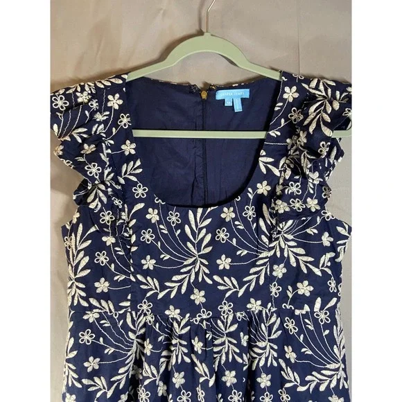 Draper James Navy Blue Floral Embroidered Flutter Sleeve Dress Size 12 Brunch - Picture 5 of 12